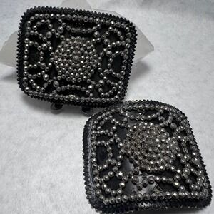 Vintage Holfast Paris Metal & Black Leather Shoe Clip Set Artisan Embellished